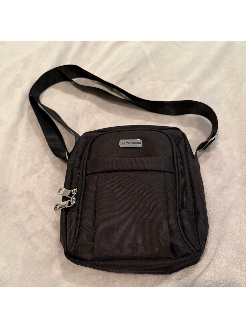 Pierre Cardin Black Crossbody Shoulder Bag with Multiple Zippered Compartments